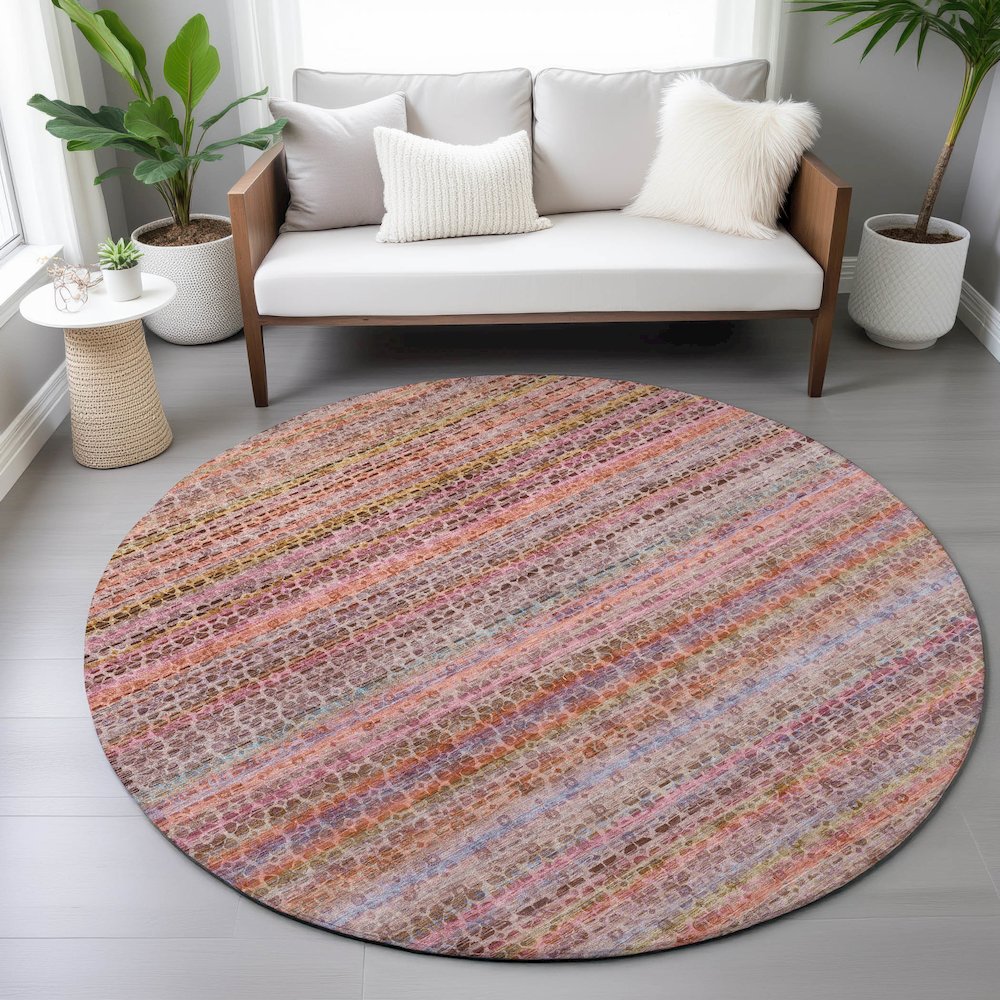 Machine Washable Indoor/Outdoor Chantille ACN2155 Pink 8' x 8' Round Rug. Picture 5