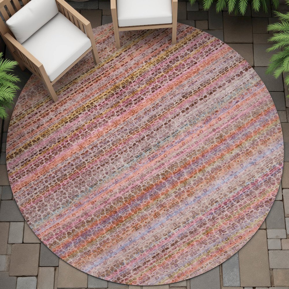 Machine Washable Indoor/Outdoor Chantille ACN2155 Pink 8' x 8' Round Rug. Picture 6
