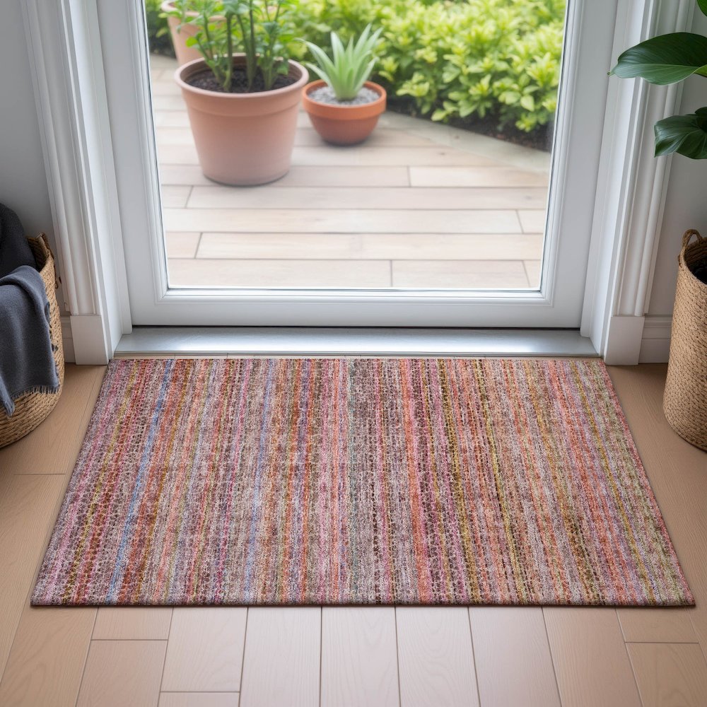 Machine Washable Indoor/Outdoor Chantille ACN2155 Pink 1'8" x 2'6" Rug. Picture 5