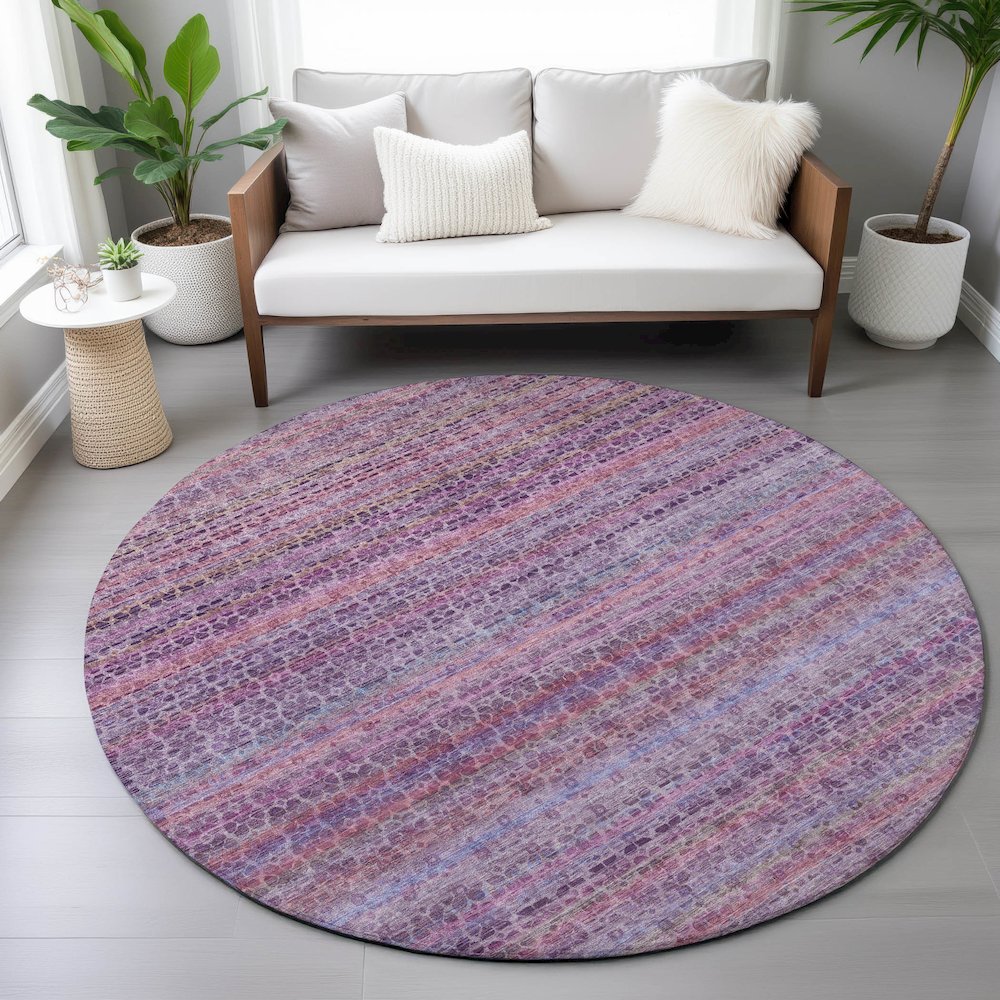 Machine Washable Indoor/Outdoor Chantille ACN2155 Purple 8' x 8' Round Rug. Picture 5
