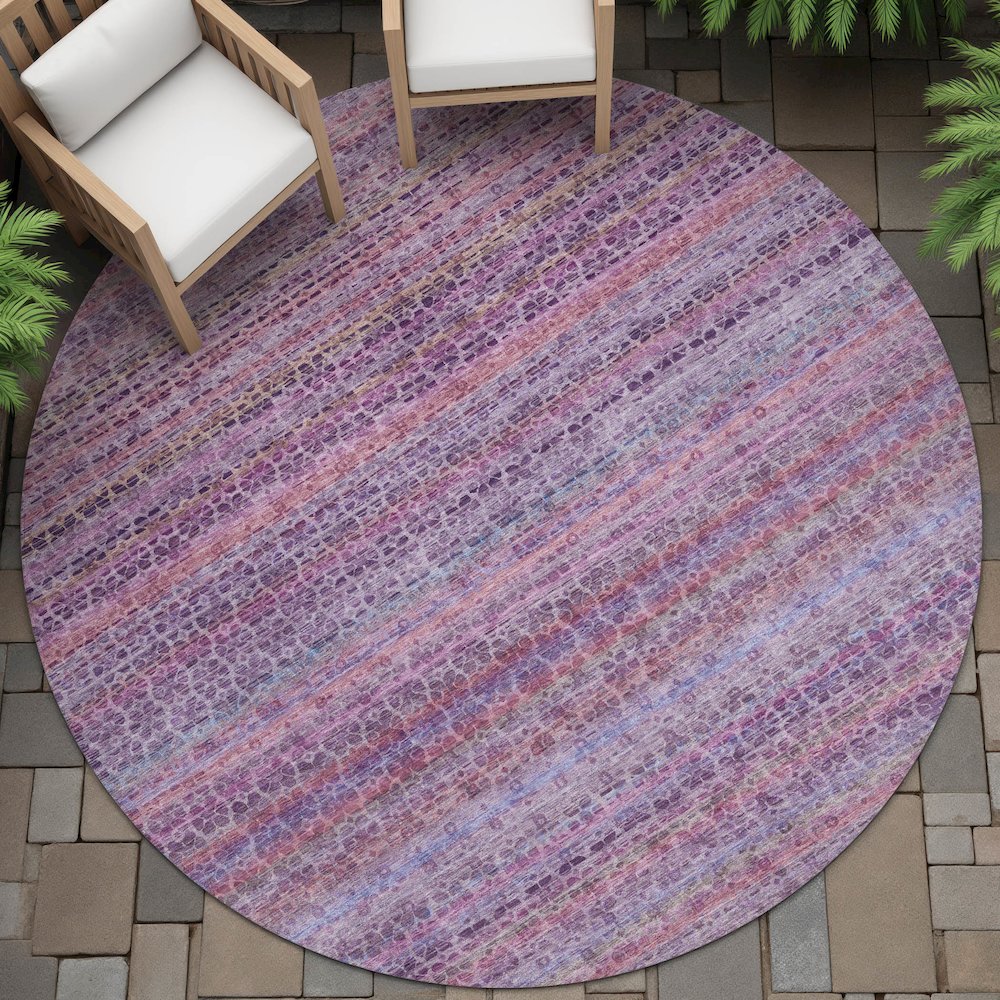 Machine Washable Indoor/Outdoor Chantille ACN2155 Purple 8' x 8' Round Rug. Picture 6