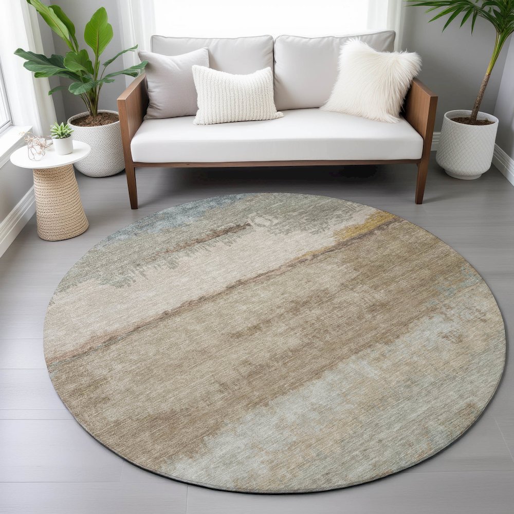 Machine Washable Indoor/Outdoor Chantille ACN2156 Beige 8' x 8' Round Rug. Picture 5