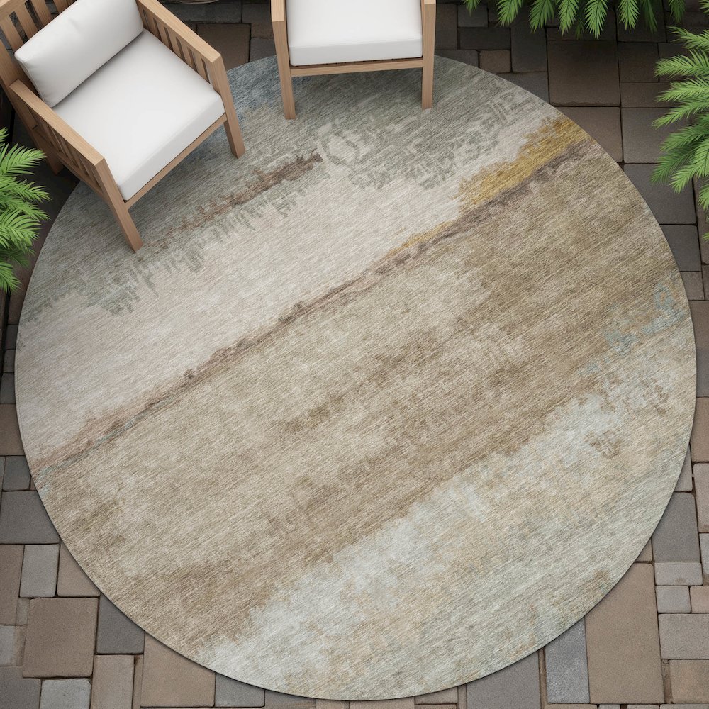 Machine Washable Indoor/Outdoor Chantille ACN2156 Beige 8' x 8' Round Rug. Picture 6