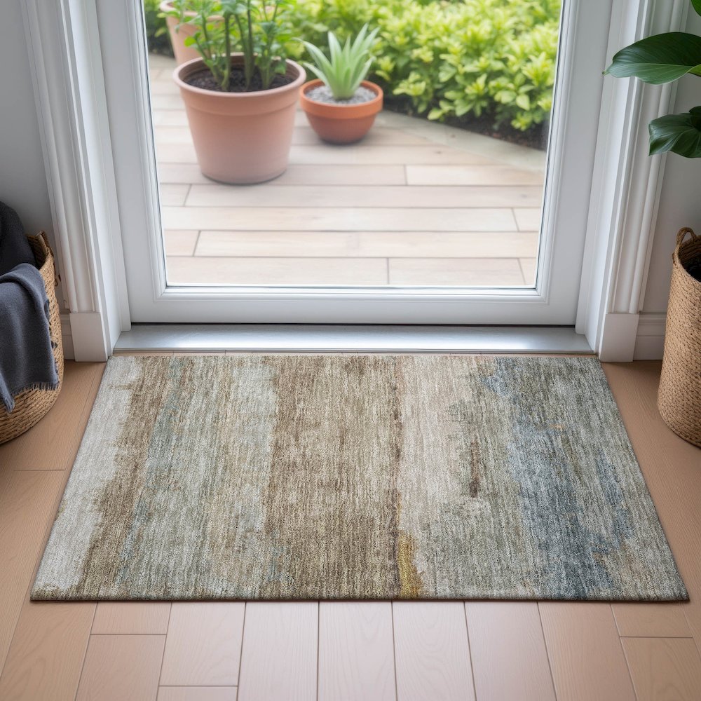 Machine Washable Indoor/Outdoor Chantille ACN2156 Beige 1'8" x 2'6" Rug. Picture 5