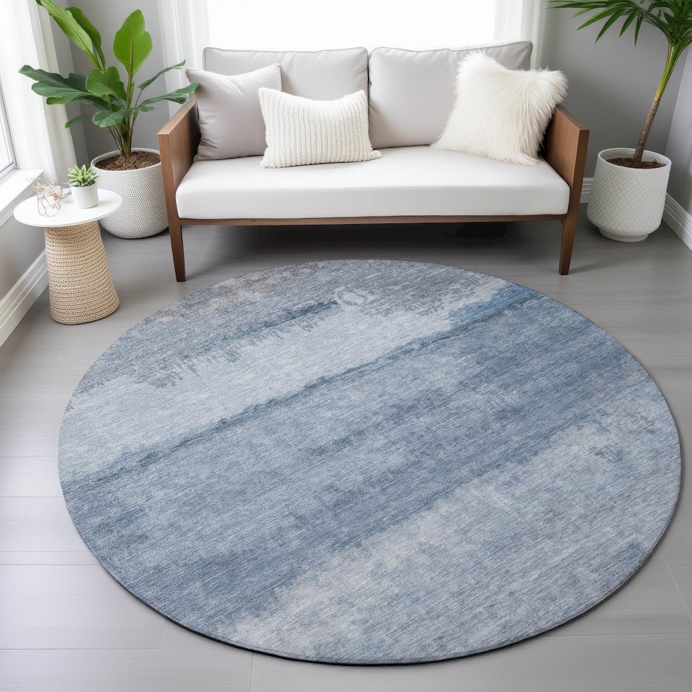 Machine Washable Indoor/Outdoor Chantille ACN2156 Blue 8' x 8' Round Rug. Picture 5