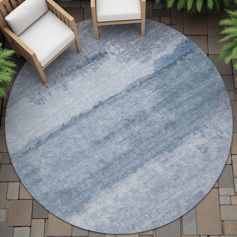 Machine Washable Indoor/Outdoor Chantille ACN2156 Blue 8' x 8' Round Rug. Picture 6
