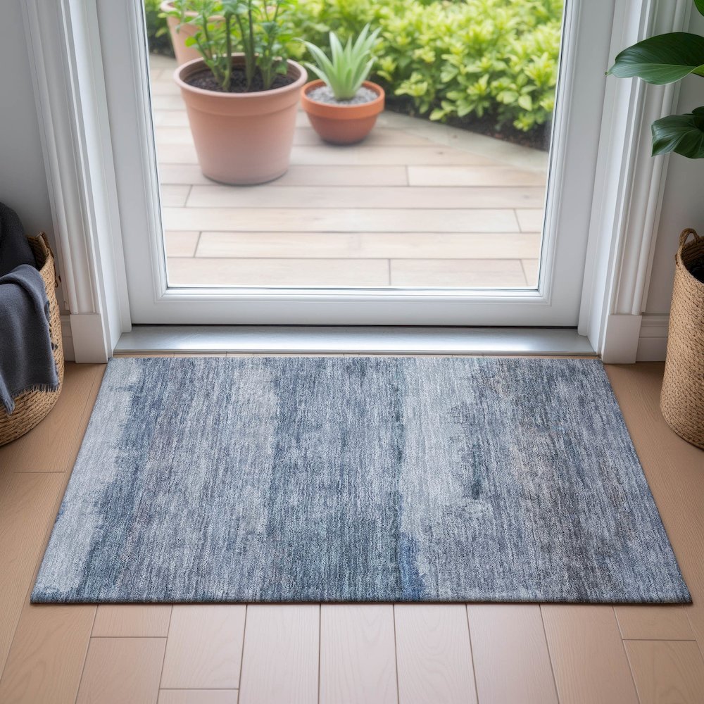 Machine Washable Indoor/Outdoor Chantille ACN2156 Blue 1'8" x 2'6" Rug. Picture 5