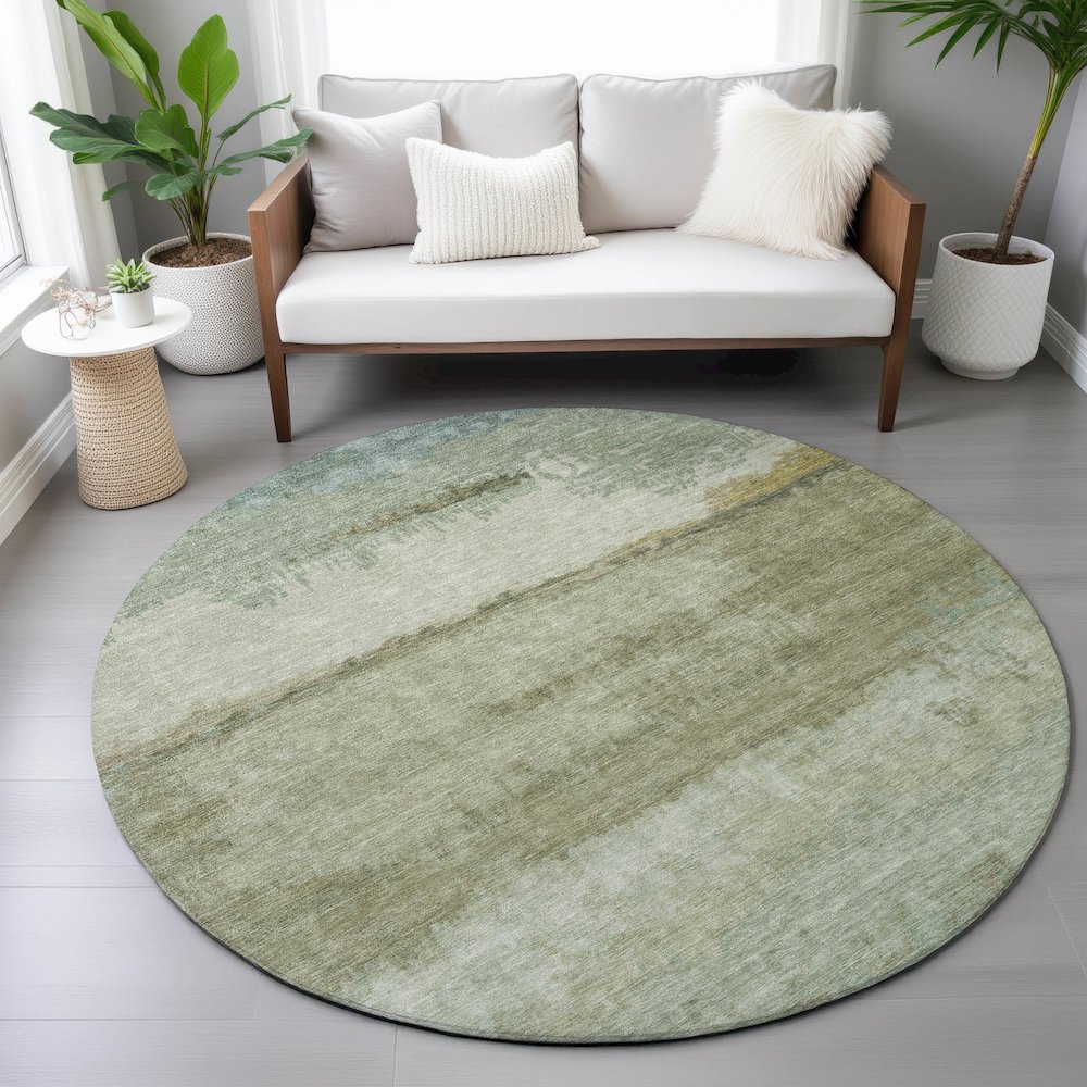Machine Washable Indoor/Outdoor Chantille ACN2156 Green 8' x 8' Round Rug. Picture 5