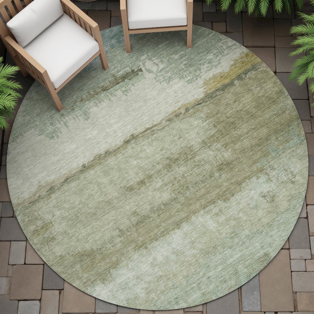 Machine Washable Indoor/Outdoor Chantille ACN2156 Green 8' x 8' Round Rug. Picture 6