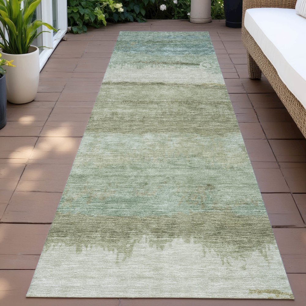 Machine Washable Indoor/Outdoor Chantille ACN2156 Green 2'3" x 7'6" Runner Rug. Picture 6