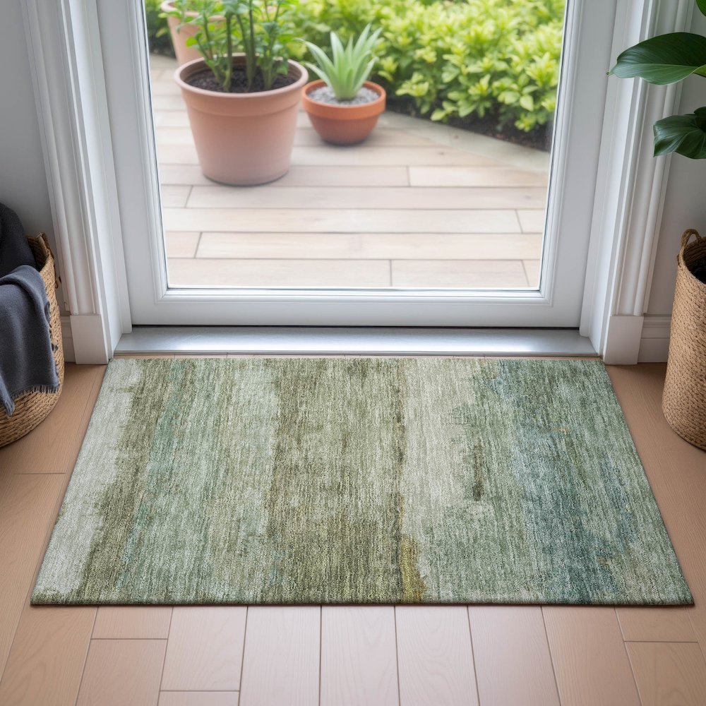 Machine Washable Indoor/Outdoor Chantille ACN2156 Green 1'8" x 2'6" Rug. Picture 5