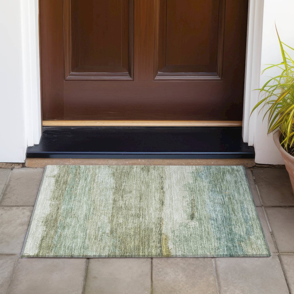 Machine Washable Indoor/Outdoor Chantille ACN2156 Green 1'8" x 2'6" Rug. Picture 6