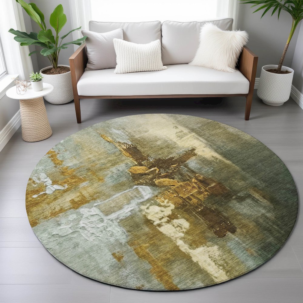 Machine Washable Indoor/Outdoor Chantille ACN2157 Brown 8' x 8' Round Rug. Picture 5