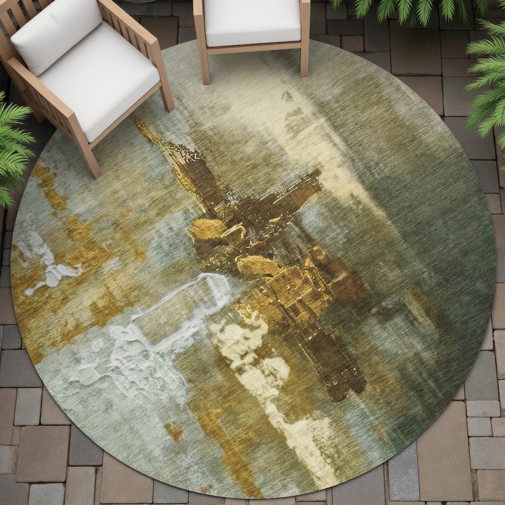 Machine Washable Indoor/Outdoor Chantille ACN2157 Brown 8' x 8' Round Rug. Picture 6