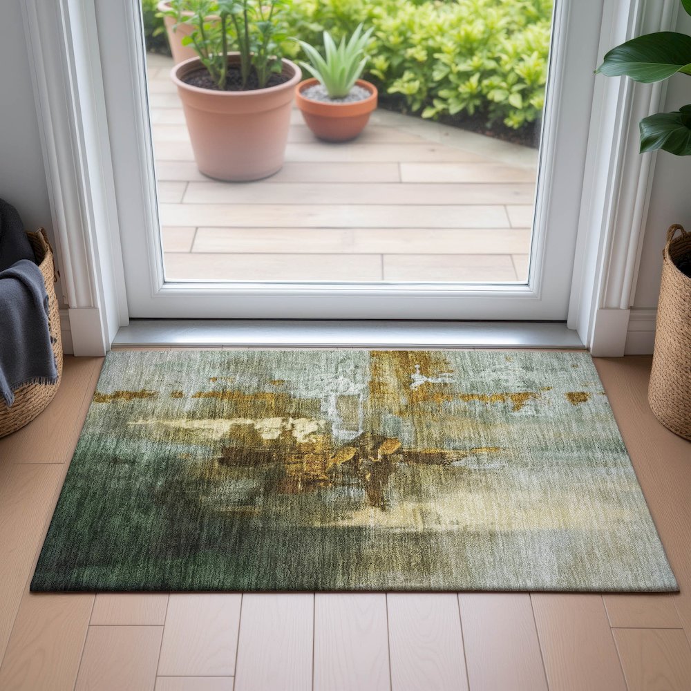 Machine Washable Indoor/Outdoor Chantille ACN2157 Brown 1'8" x 2'6" Rug. Picture 5