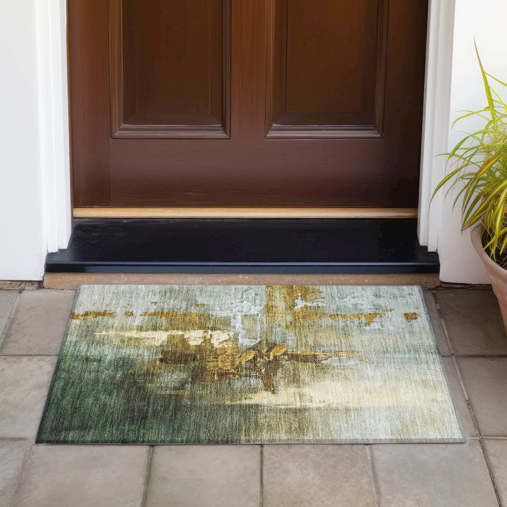 Machine Washable Indoor/Outdoor Chantille ACN2157 Brown 1'8" x 2'6" Rug. Picture 6