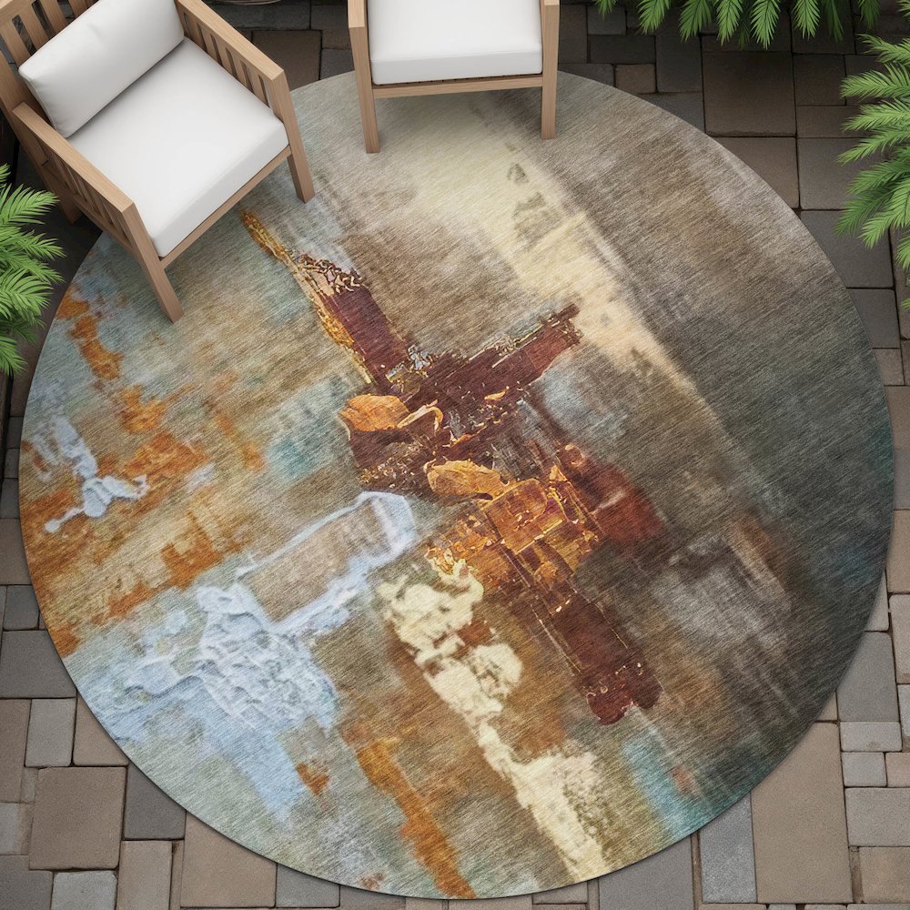 Machine Washable Indoor/Outdoor Chantille ACN2157 Paprika 8' x 8' Round Rug. Picture 6