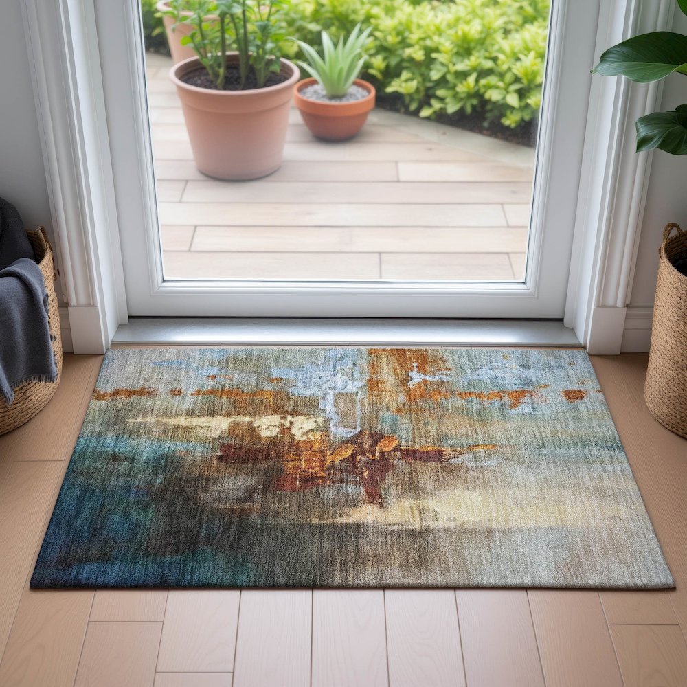 Machine Washable Indoor/Outdoor Chantille ACN2157 Paprika 1'8" x 2'6" Rug. Picture 5