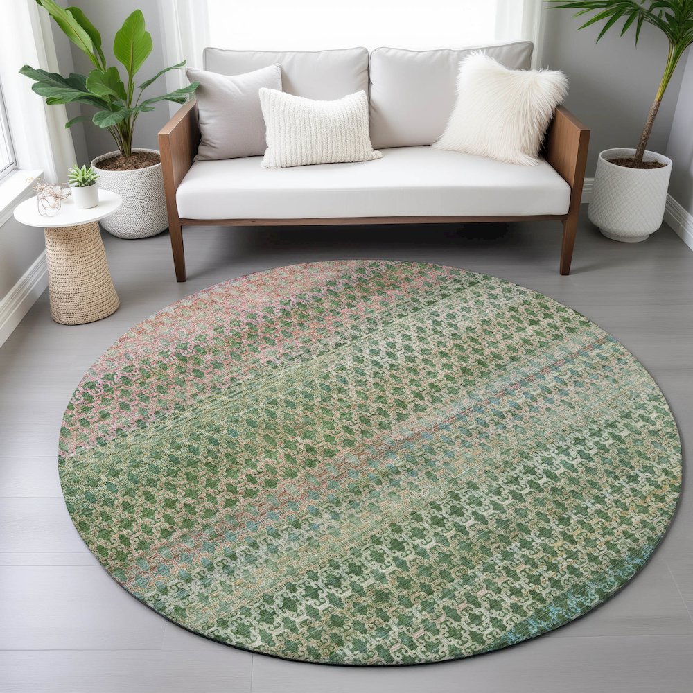 Machine Washable Indoor/Outdoor Chantille ACN2158 Aloe 8' x 8' Round Rug. Picture 5