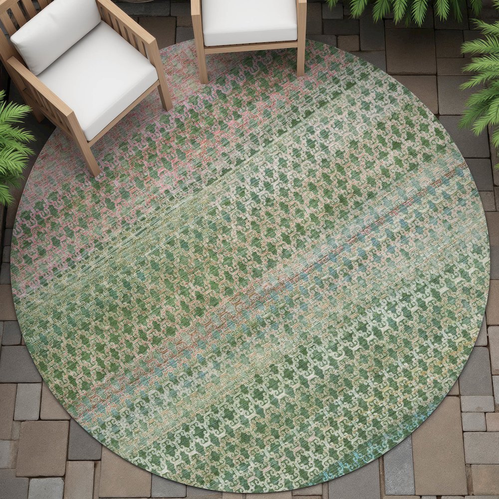 Machine Washable Indoor/Outdoor Chantille ACN2158 Aloe 8' x 8' Round Rug. Picture 6