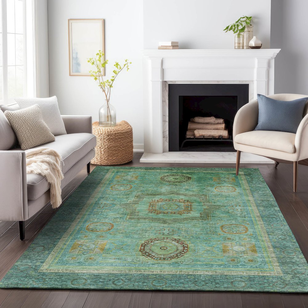 Machine Washable Indoor/Outdoor Chantille ACN2159 Green 2'6" x 3'10" Rug. Picture 6