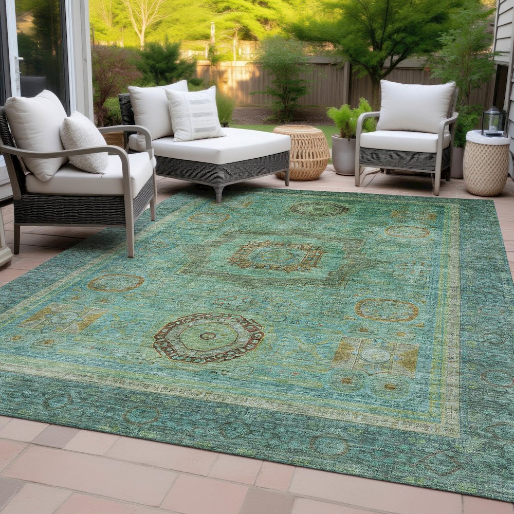 Machine Washable Indoor/Outdoor Chantille ACN2159 Green 2'6" x 3'10" Rug. Picture 8