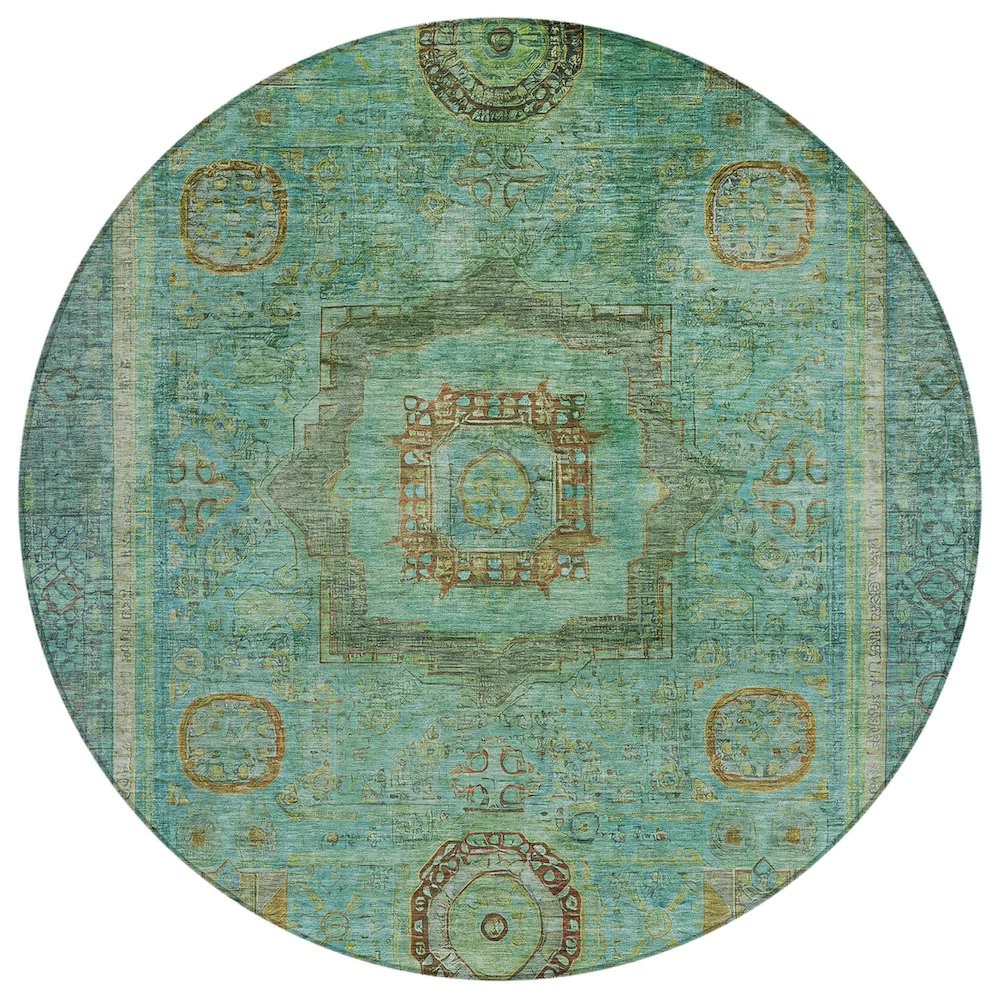 Machine Washable Indoor/Outdoor Chantille ACN2159 Green 8' x 8' Round Rug. Picture 1