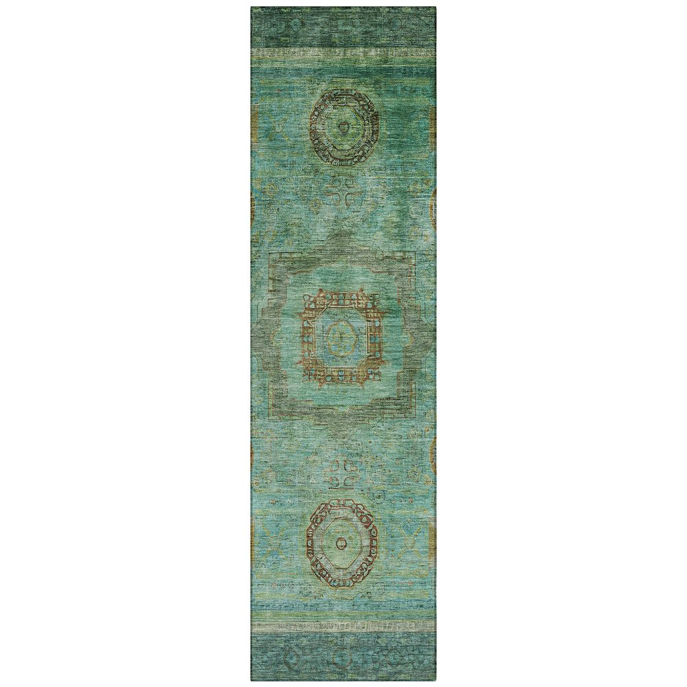 Machine Washable Indoor/Outdoor Chantille ACN2159 Green 2'3" x 7'6" Runner Rug. Picture 1