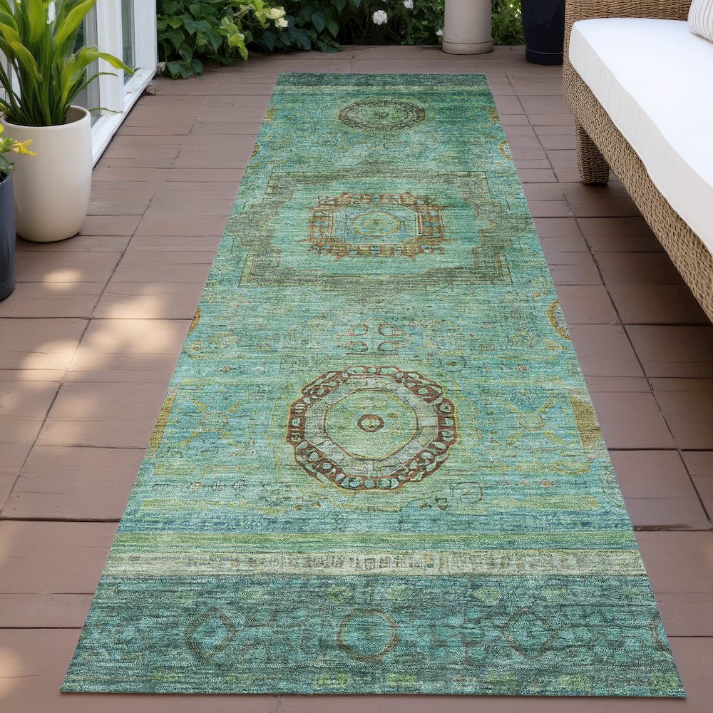 Machine Washable Indoor/Outdoor Chantille ACN2159 Green 2'3" x 7'6" Runner Rug. Picture 6