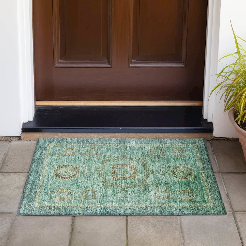 Machine Washable Indoor/Outdoor Chantille ACN2159 Green 1'8" x 2'6" Rug. Picture 6