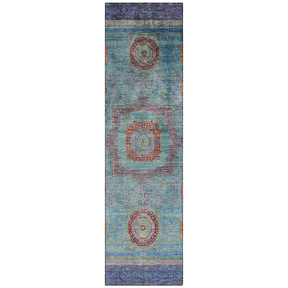 Machine Washable Indoor/Outdoor Chantille ACN2159 Teal 2'3" x 7'6" Runner Rug. Picture 1