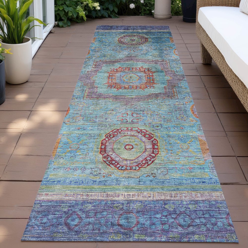 Machine Washable Indoor/Outdoor Chantille ACN2159 Teal 2'3" x 7'6" Runner Rug. Picture 6