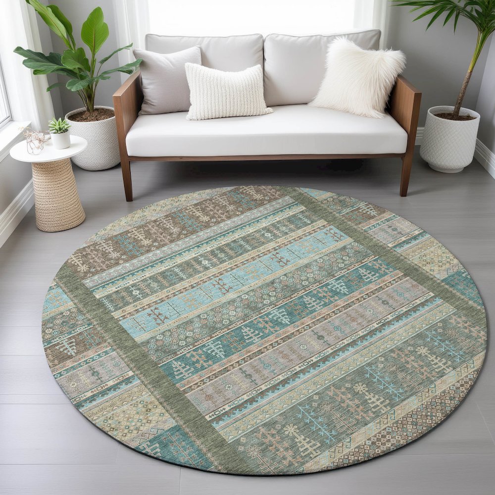 Machine Washable Indoor/Outdoor Chantille ACN2160 Aloe 8' x 8' Round Rug. Picture 5