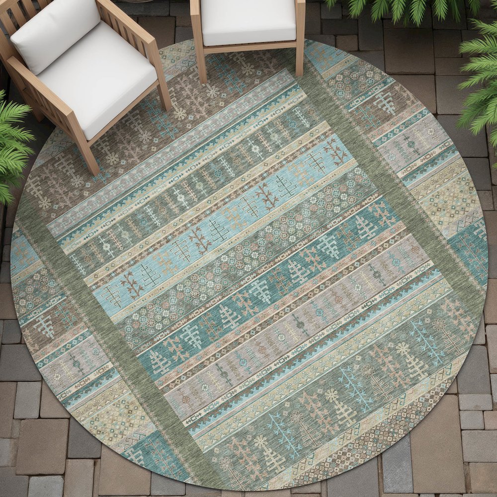 Machine Washable Indoor/Outdoor Chantille ACN2160 Aloe 8' x 8' Round Rug. Picture 6