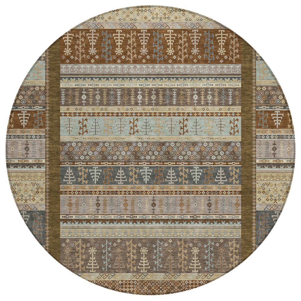 Machine Washable Indoor/Outdoor Chantille ACN2160 Brown 8' x 8' Round Rug. Picture 1