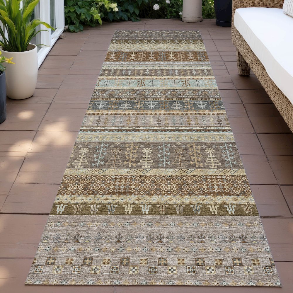 Machine Washable Indoor/Outdoor Chantille ACN2160 Brown 2'3" x 7'6" Runner Rug. Picture 6