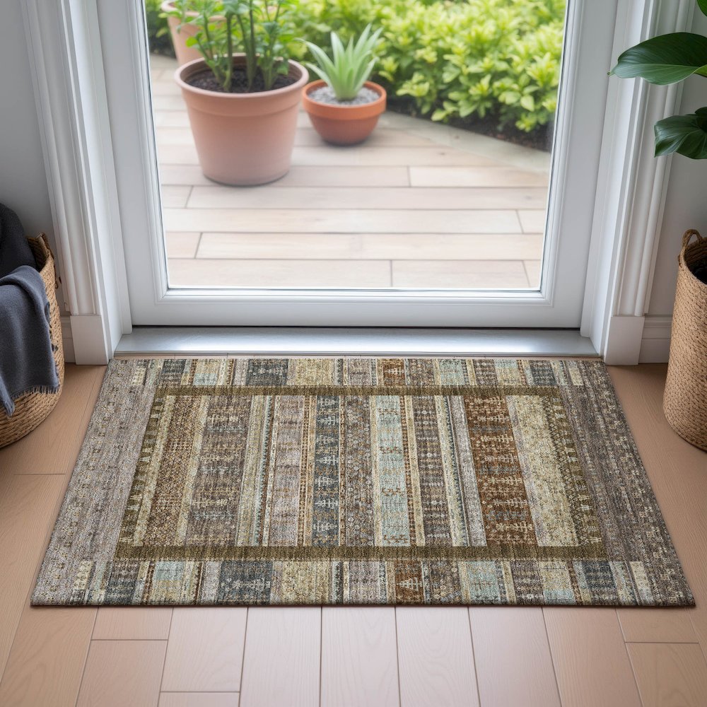 Machine Washable Indoor/Outdoor Chantille ACN2160 Brown 1'8" x 2'6" Rug. Picture 5