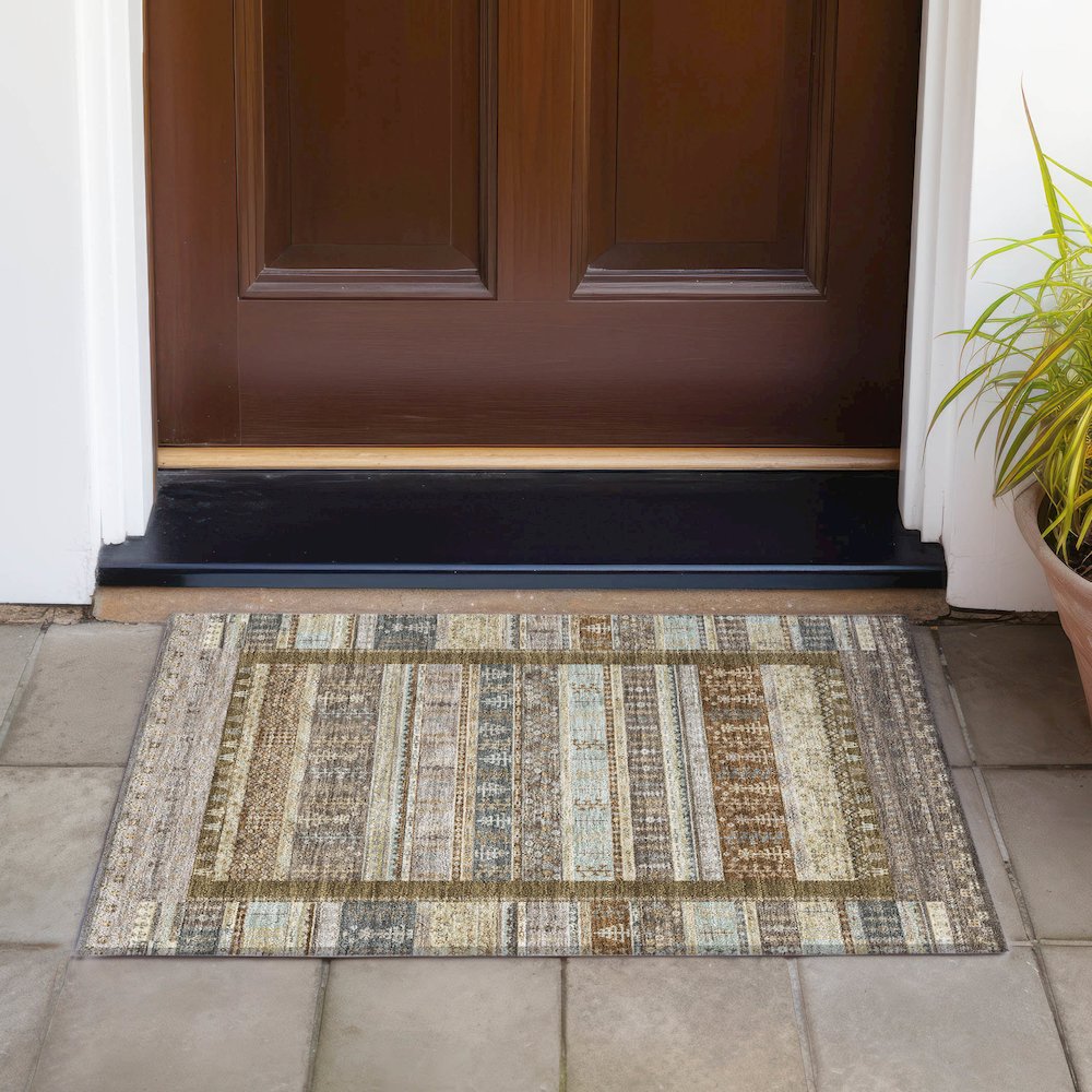 Machine Washable Indoor/Outdoor Chantille ACN2160 Brown 1'8" x 2'6" Rug. Picture 6