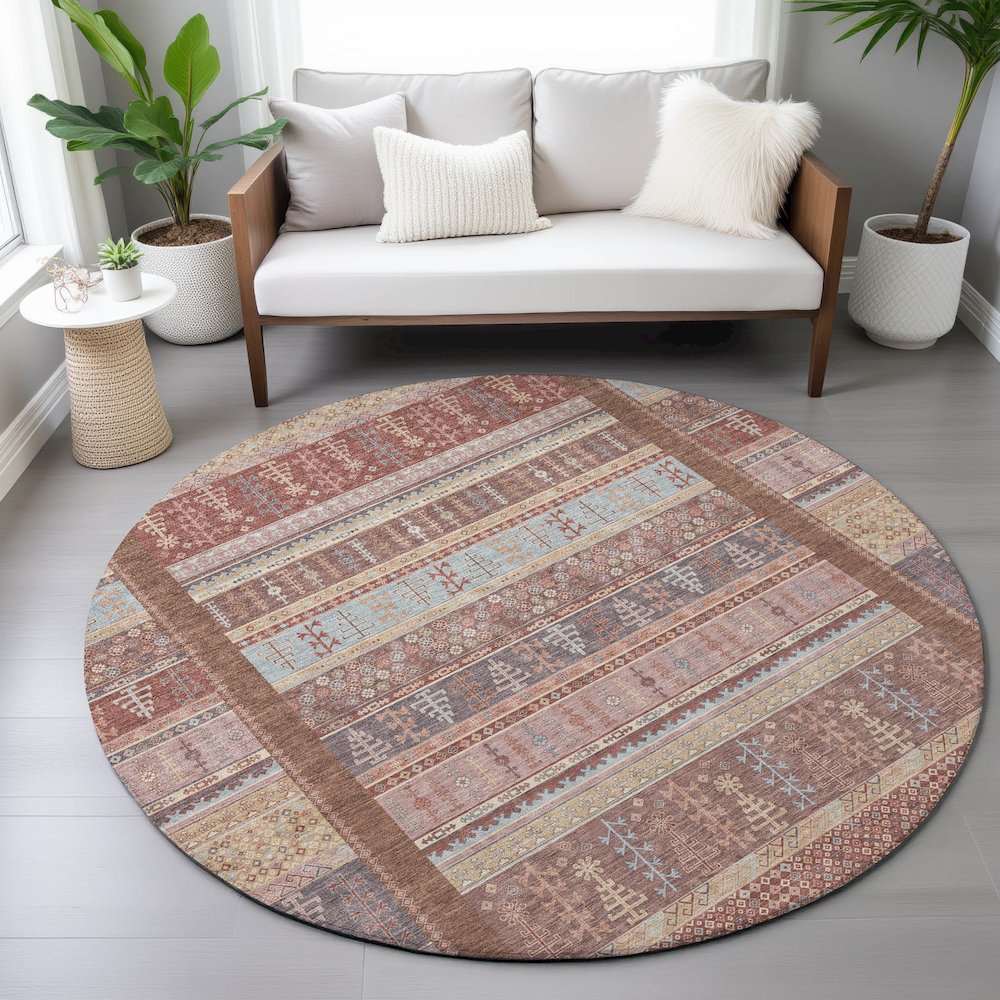 Machine Washable Indoor/Outdoor Chantille ACN2160 Paprika 8' x 8' Round Rug. Picture 5