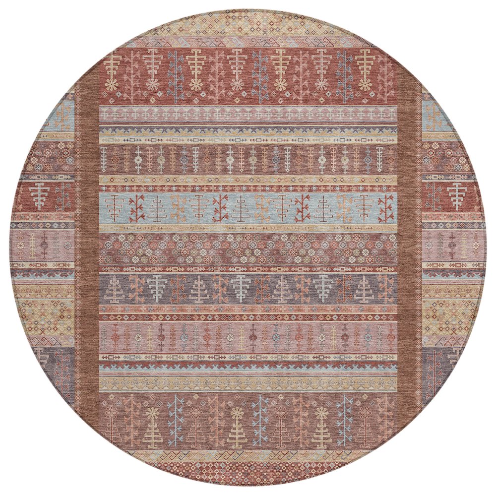 Machine Washable Indoor/Outdoor Chantille ACN2160 Paprika 8' x 8' Round Rug. Picture 1