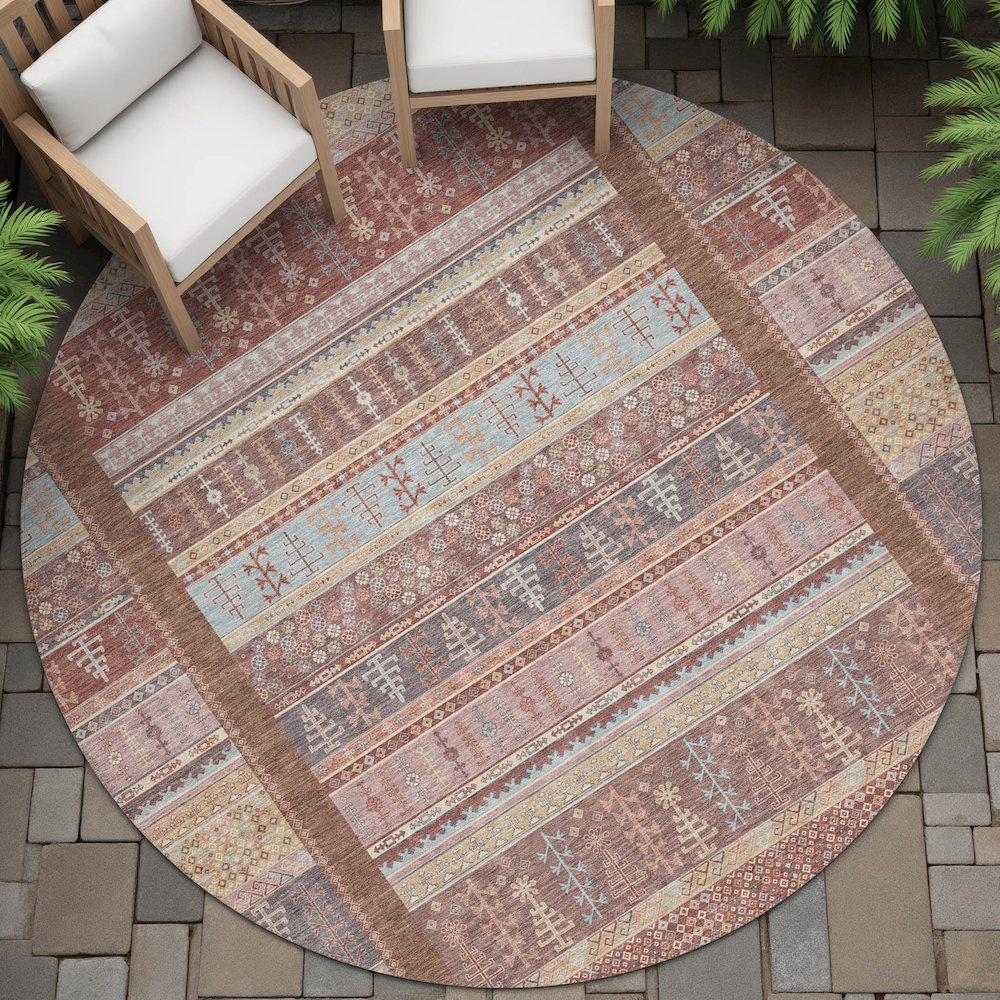 Machine Washable Indoor/Outdoor Chantille ACN2160 Paprika 8' x 8' Round Rug. Picture 6