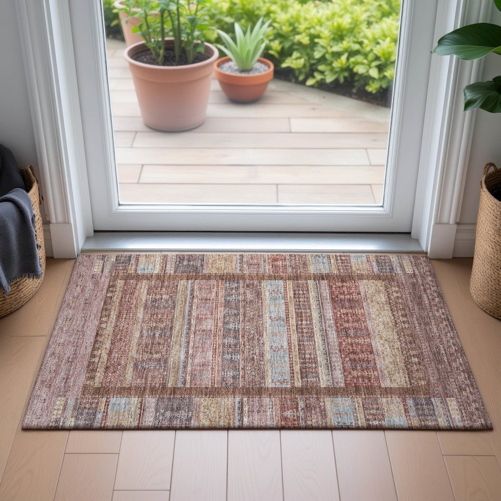 Machine Washable Indoor/Outdoor Chantille ACN2160 Paprika 1'8" x 2'6" Rug. Picture 5