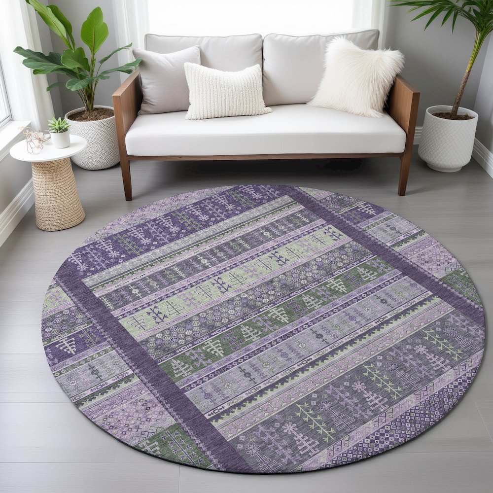 Machine Washable Indoor/Outdoor Chantille ACN2160 Purple 8' x 8' Round Rug. Picture 5