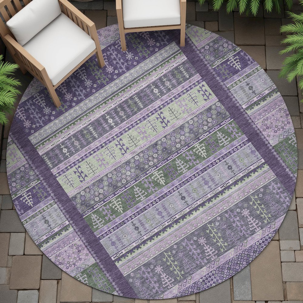 Machine Washable Indoor/Outdoor Chantille ACN2160 Purple 8' x 8' Round Rug. Picture 6