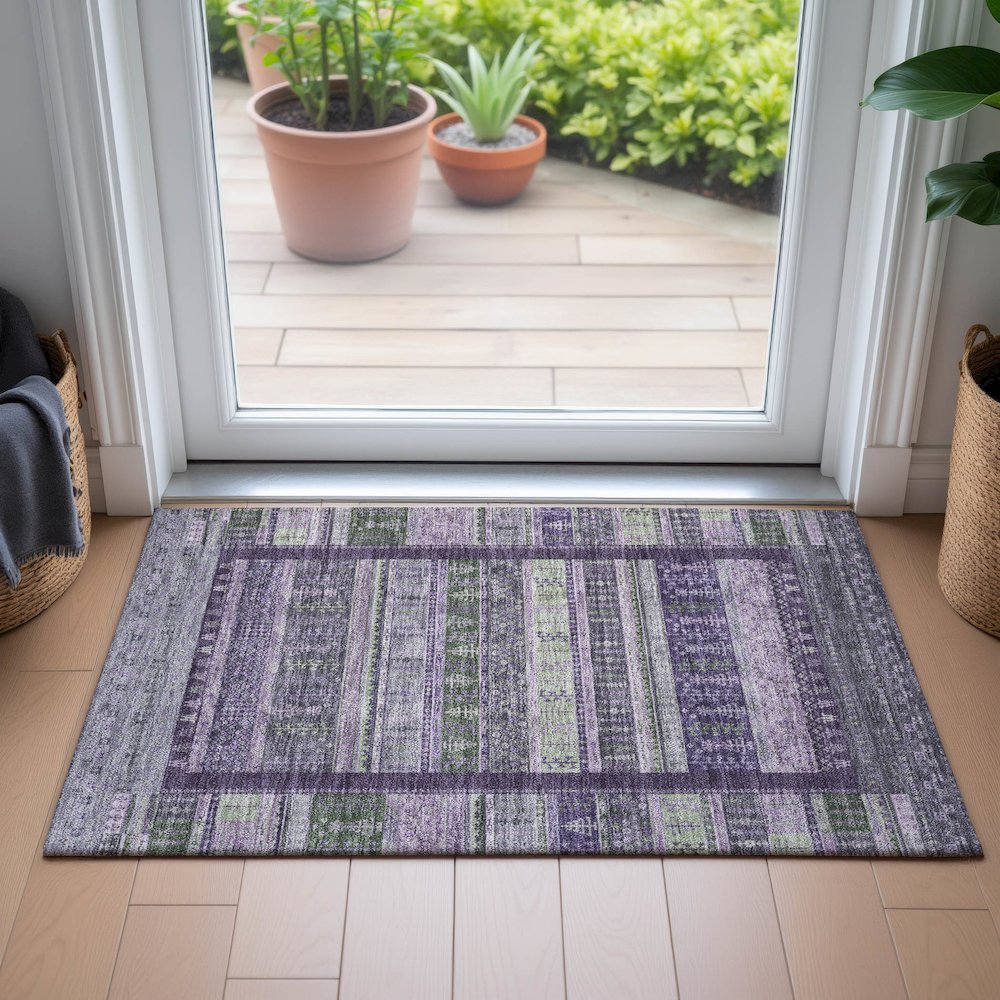 Machine Washable Indoor/Outdoor Chantille ACN2160 Purple 1'8" x 2'6" Rug. Picture 5