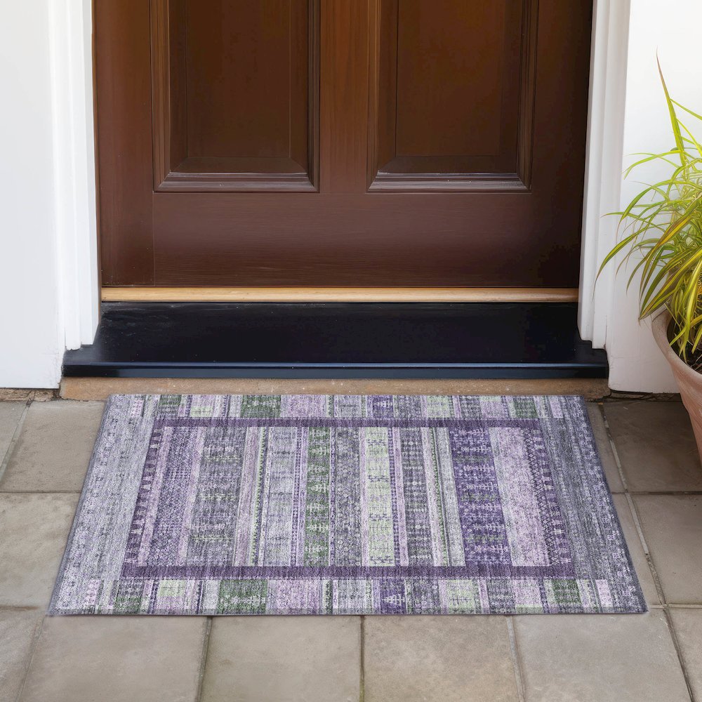 Machine Washable Indoor/Outdoor Chantille ACN2160 Purple 1'8" x 2'6" Rug. Picture 6