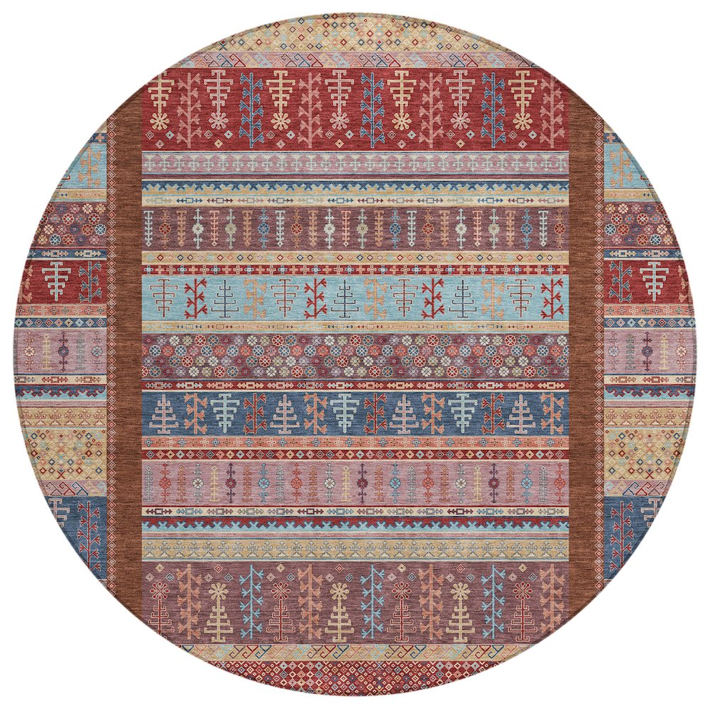 Machine Washable Indoor/Outdoor Chantille ACN2160 Red 8' x 8' Round Rug. Picture 1