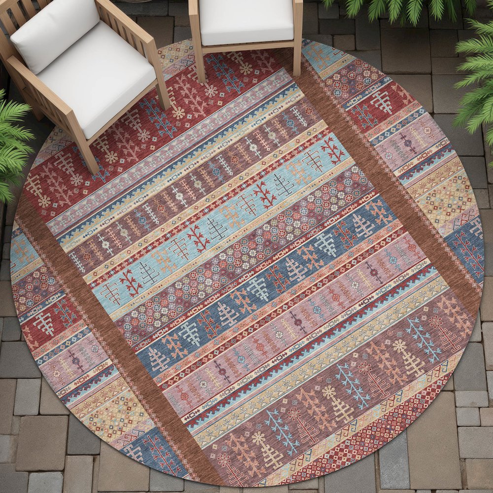 Machine Washable Indoor/Outdoor Chantille ACN2160 Red 8' x 8' Round Rug. Picture 6