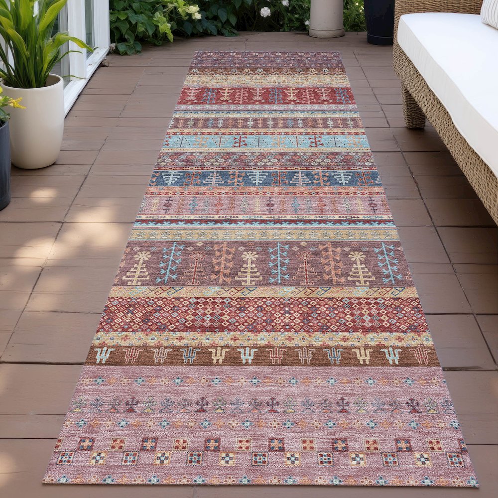 Machine Washable Indoor/Outdoor Chantille ACN2160 Red 2'3" x 7'6" Runner Rug. Picture 6