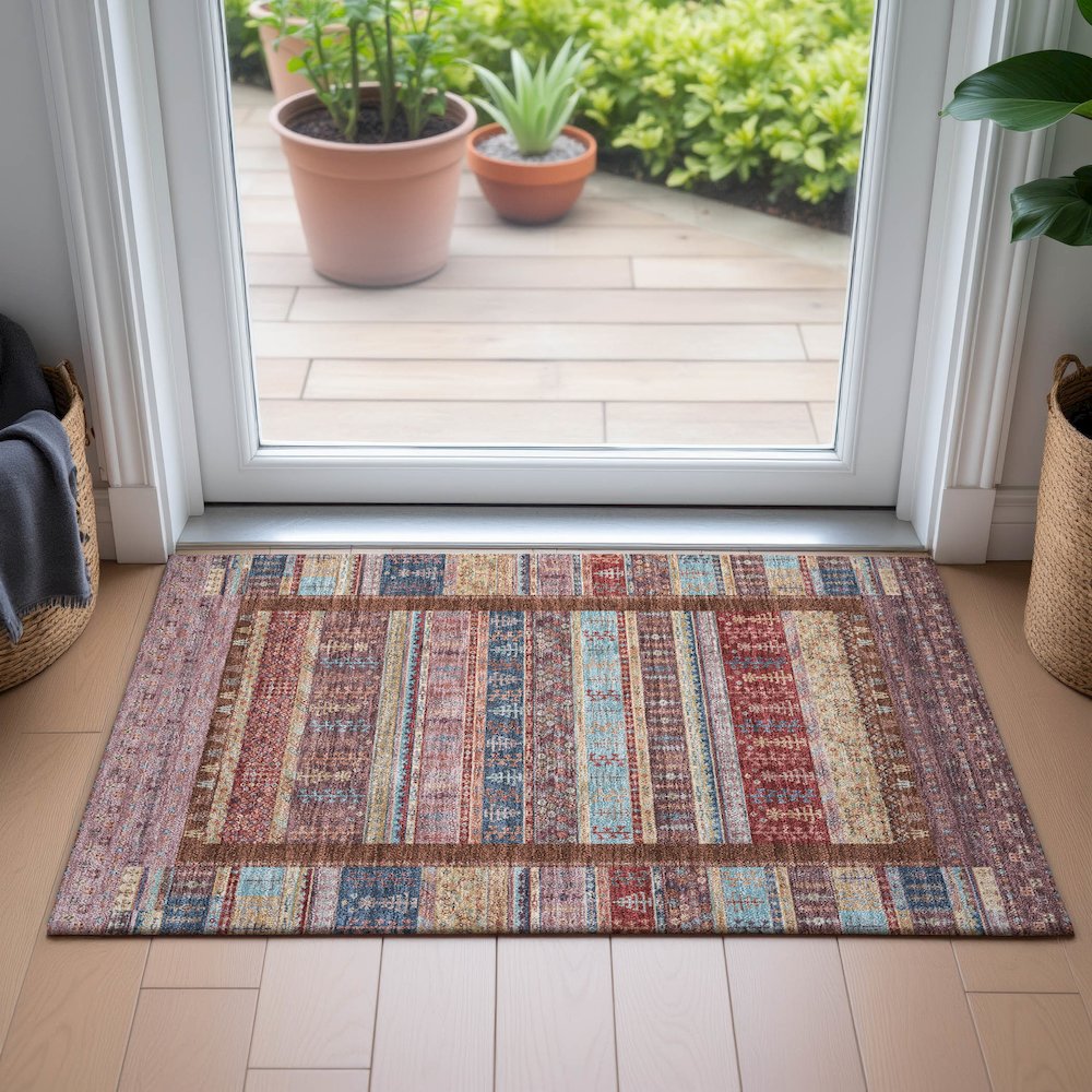 Machine Washable Indoor/Outdoor Chantille ACN2160 Red 1'8" x 2'6" Rug. Picture 5